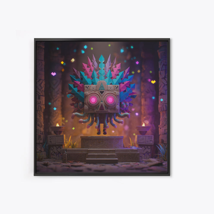 The Mask Of The Crawling God, Vaporwave Halloween Decor, Square Wall Art, Canvas Print, Retro Halloween Decor, Neon Wall Art