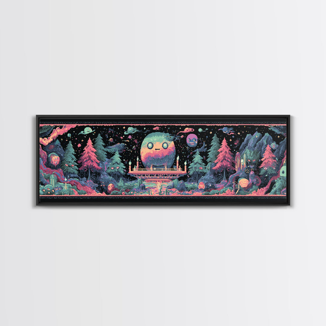The Candelit Ark Of Forgotten Stars, Cosmic Synthwave Horror, Extra Wide Wall Art, Canvas Print, Retro Halloween Decor, Neon Wall Art