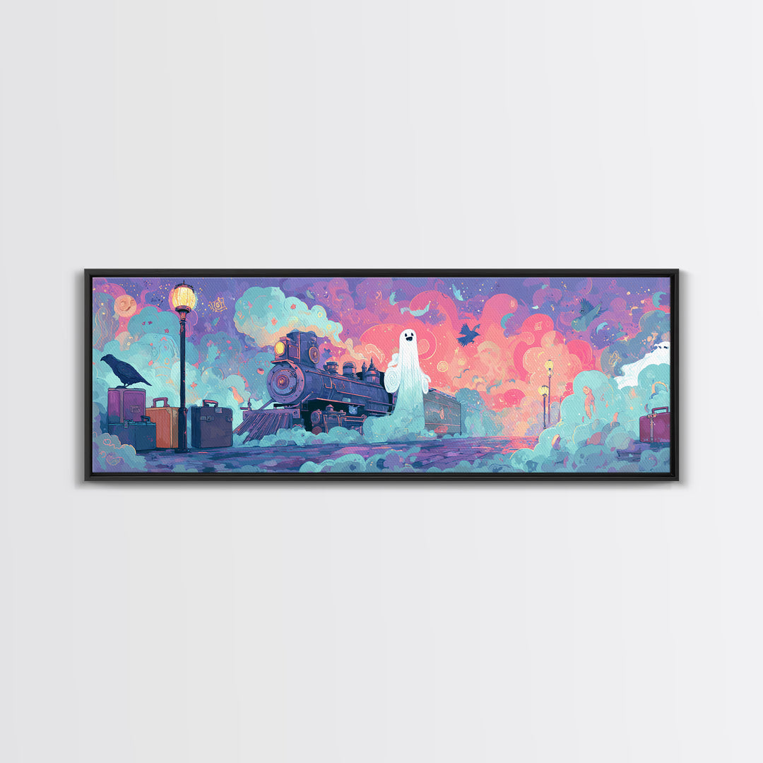 The Phantom Train To Kadath, 80s Halloween Wall Art, Extra Wide Wall Art, Canvas Print, Retro Halloween Decor, Neon Wall Art