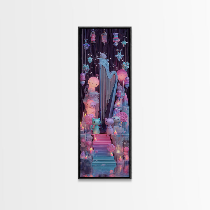The Harpist Of Abyssal Sleep, 80s Halloween Wall Art, Tall Narrow Wall Art, Canvas Print, Retro Halloween Decor, Neon Wall Art