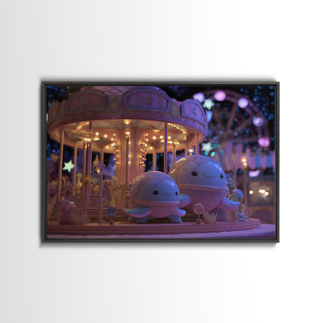 The Carousel Of Sleeping Planets, Vaporwave Halloween Decor, Landscape Wall Art, Canvas Print, Retro Halloween Decor, Neon Wall Art