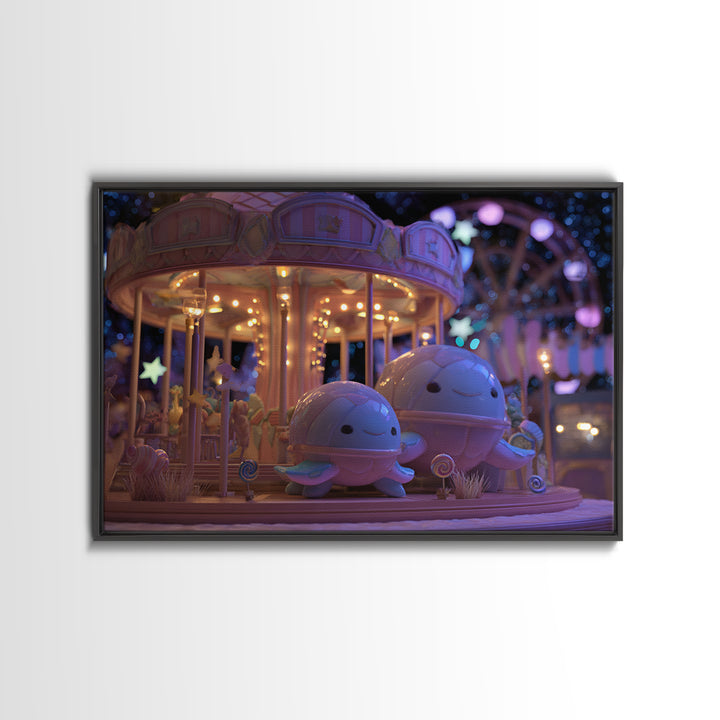 The Carousel Of Sleeping Planets, Vaporwave Halloween Decor, Landscape Wall Art, Canvas Print, Retro Halloween Decor, Neon Wall Art