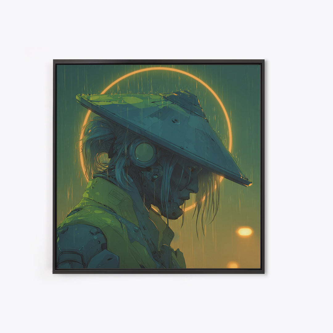 Neon Samurai Portrait Framed Canvas Print, Cyberpunk Art, Modern Decor, Living Room Decor, Fine Art, Neon, Poster, Wall Decor, CYB-1x1-1