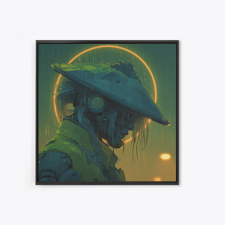 Neon Samurai Portrait Framed Canvas Print, Cyberpunk Art, Modern Decor, Living Room Decor, Fine Art, Neon, Poster, Wall Decor, CYB-1x1-1
