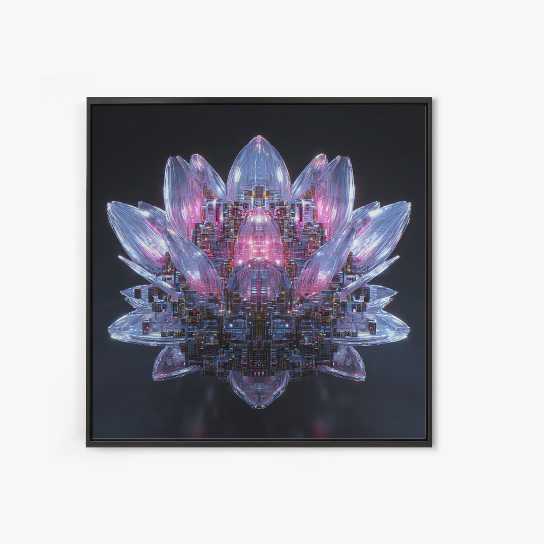 Electric Lotus Flower Canvas Print, Cyberpunk Art, Gallery Decor, Living Room Decor, Fine Art, Neon, Wall Art, Home Decor, CYB-1x1-17
