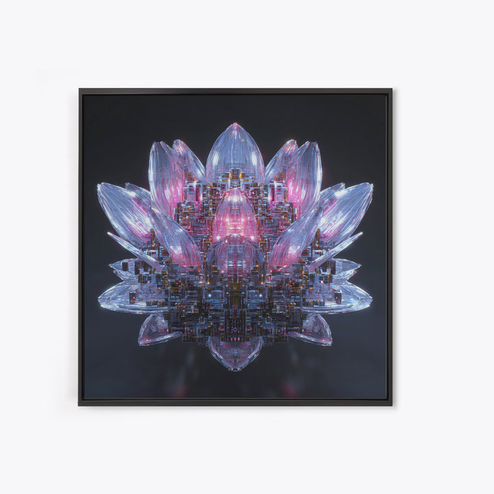 Electric Lotus Flower Canvas Print, Cyberpunk Art, Gallery Decor, Living Room Decor, Fine Art, Neon, Wall Art, Home Decor, CYB-1x1-17