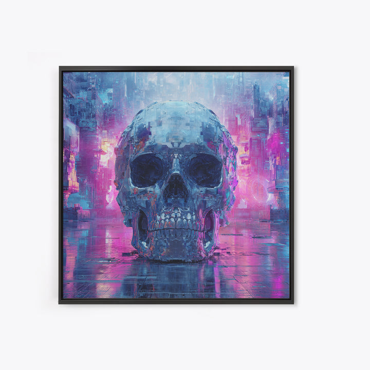 Cyberpunk Skull with Chrome and Violet Light Canvas Print, Cyberpunk Art, Art Print, Living Room Decor, Fine Art, Neon, CYB-1x1-20