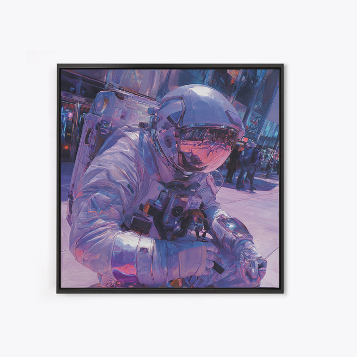 Astronaut Street Wanderer Canvas Print, Cyberpunk Art, Movie Posters, Living Room Decor, Fine Art, Neon, Cyberpunk Jacket, CYB-1x1-23