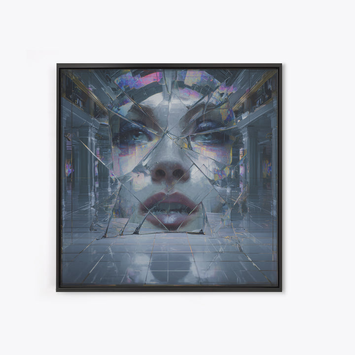 Ai Mask Portrait Framed Canvas Print, Cyberpunk Art, Wall Decor, Living Room Decor, Fine Art, Neon, Japanese Art, Modern Art, CYB-1x1-48