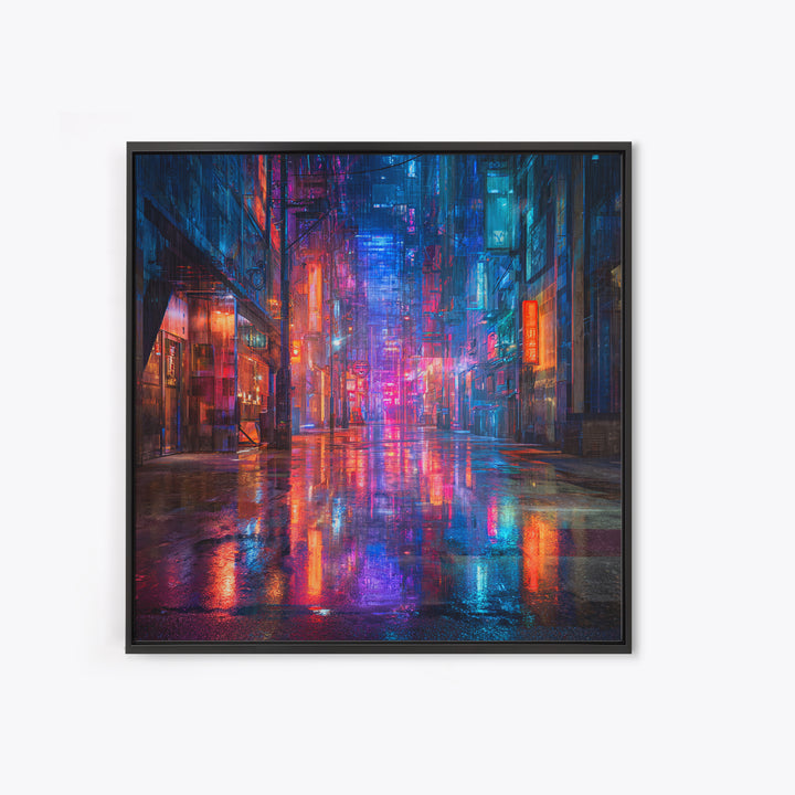 Rain Soaked Alley Framed Canvas Print, Cyberpunk Art, Cyberpunk 2077, Living Room Decor, Fine Art, Neon, Cyberpunk Decor, CYB-1x1-8