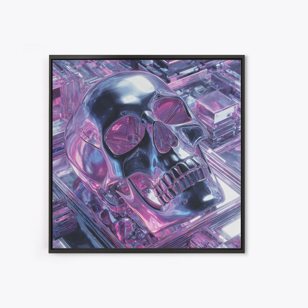 Cyberpunk Skull with Chrome and Violet Light Canvas Print, Cyberpunk Art, Cyberpunk Tarot, Living Room Decor, Fine Art, Neon, CYB-1x1-92