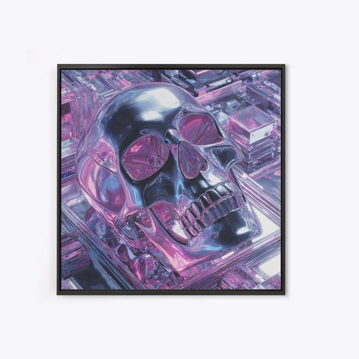 Cyberpunk Skull with Chrome and Violet Light Canvas Print, Cyberpunk Art, Cyberpunk Tarot, Living Room Decor, Fine Art, Neon, CYB-1x1-92