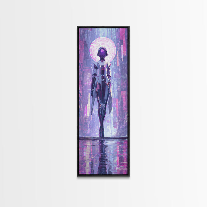 Masked Hacker Figure Canvas Print, Cyberpunk Art, Neutral Decor, Living Room Decor, Fine Art, Neon, Home Decor, Poster, CYB-1x3-18