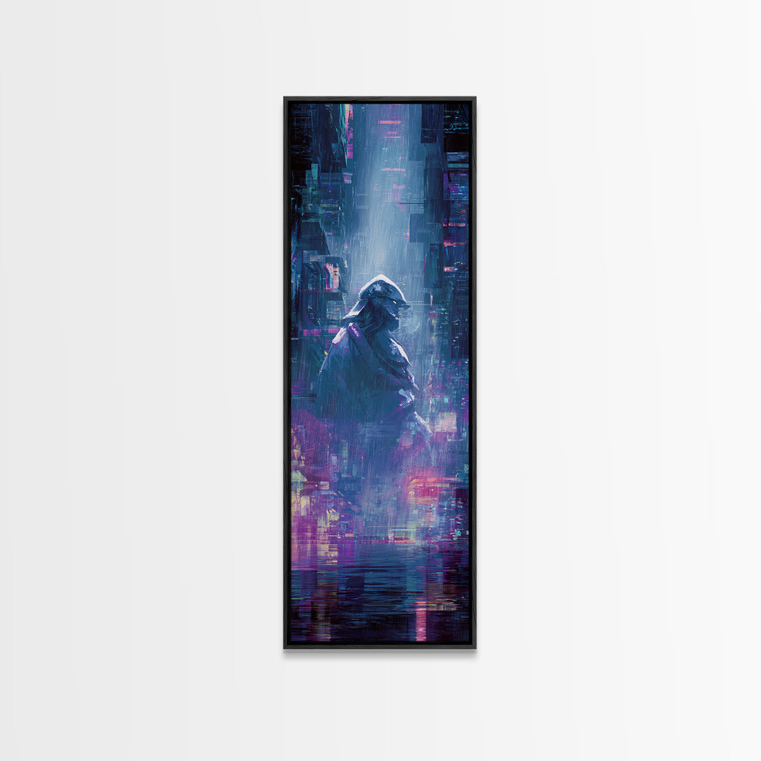 Neon Samurai Portrait Canvas Print, Cyberpunk Art, Minimalist Decor, Living Room Decor, Fine Art, Neon, Movie Posters, CYB-1x3-37