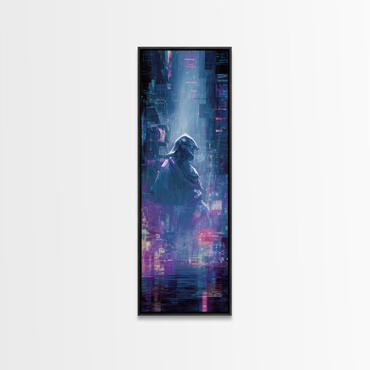 Neon Samurai Portrait Canvas Print, Cyberpunk Art, Minimalist Decor, Living Room Decor, Fine Art, Neon, Movie Posters, CYB-1x3-37