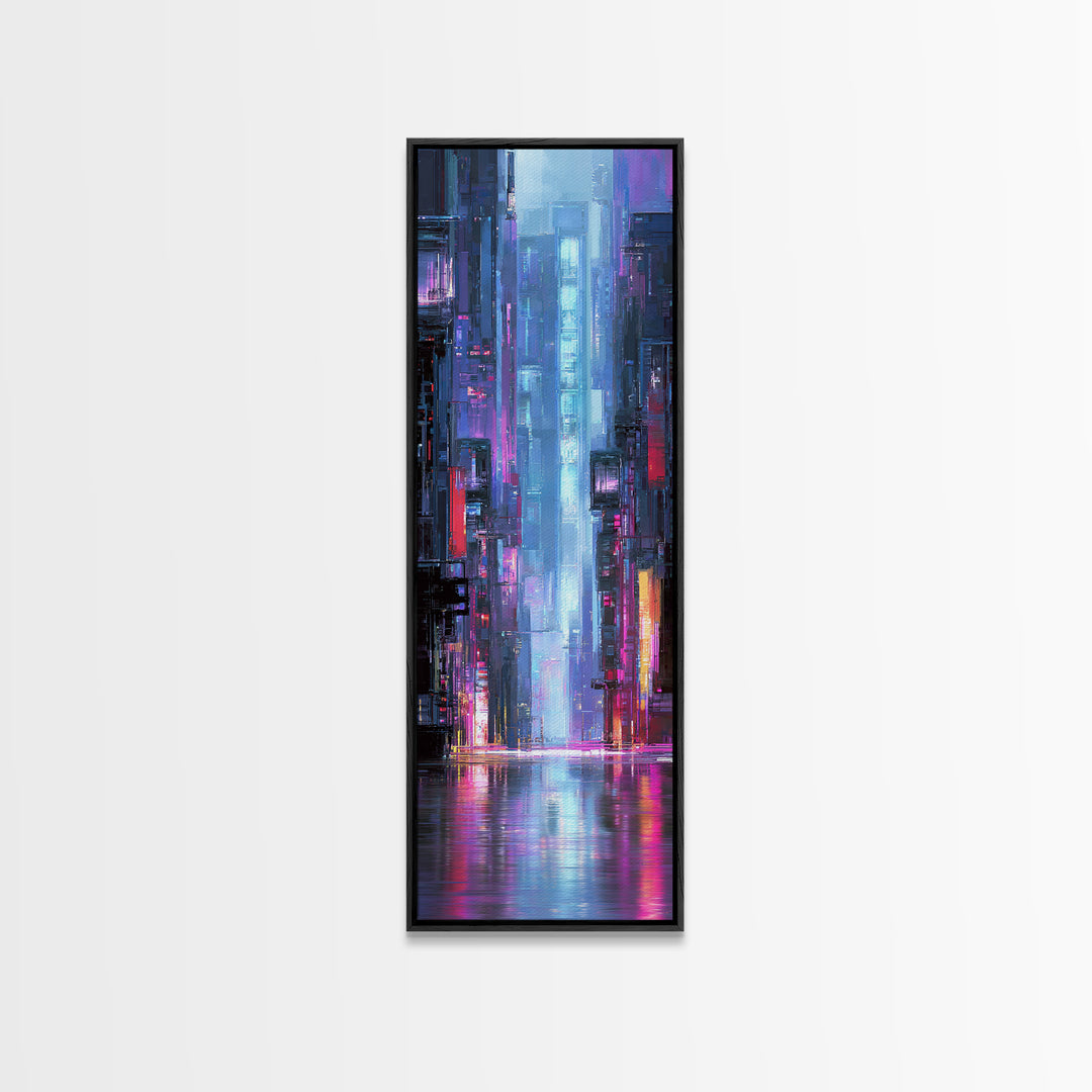 Rain Soaked Alley Canvas Print, Cyberpunk Art, Digital Download Art, Living Room Decor, Abstract Art, Neon, Neutral Decor, CYB-1x3-68