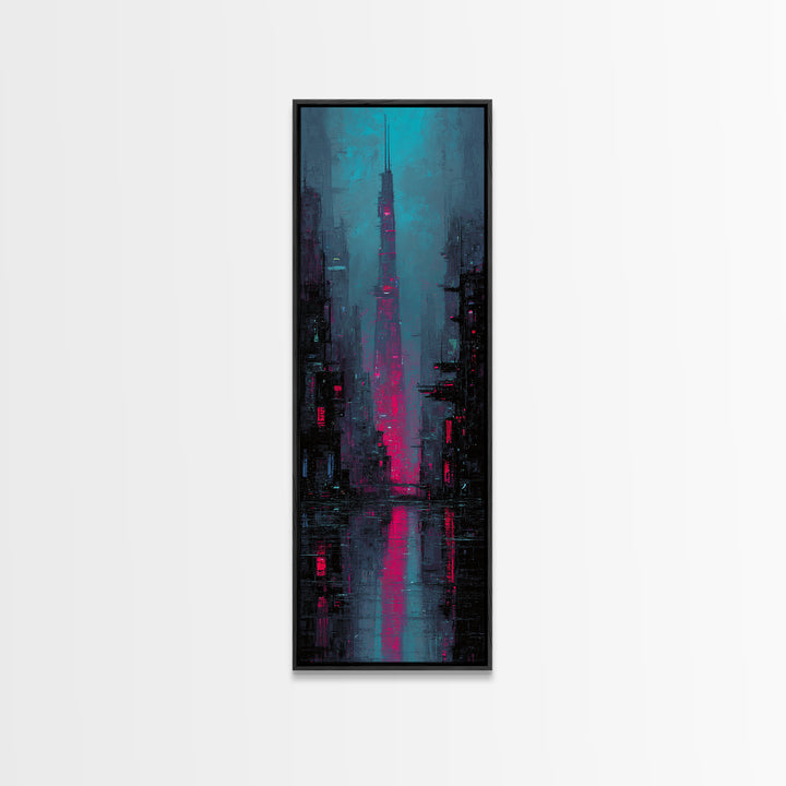 Neon Samurai Portrait Canvas Print, Cyberpunk Art, Gothic Decor, Living Room Decor, Oil Painting, Neon, Digital Art Print, CYB-1x3-85