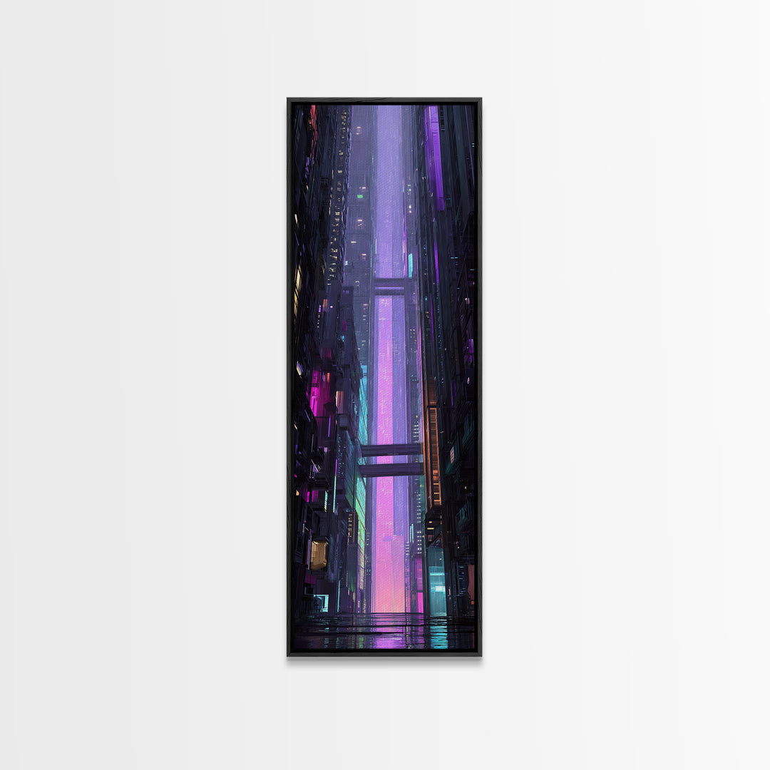Retro Arcade Dystopia Canvas Print, Cyberpunk Art, Room Decor, Living Room Decor, Neon 394, Cyberpunk, Digital Wall Art, CYB-1x3-94