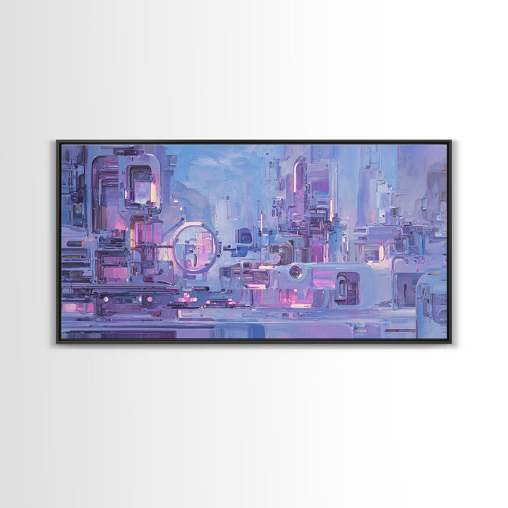 Glowing Kanji Shapes Canvas Print, Cyberpunk Art, Digital Art, Living Room Decor, Abstract Art, Neon, Cool Wall Art, CYB-2x1-17
