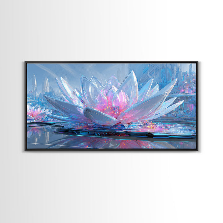 Electric Lotus Flower Canvas Print, Cyberpunk Art, Movie Posters, Living Room Decor, Fine Art, Neon, Cyberpunk Jacket, CYB-2x1-61