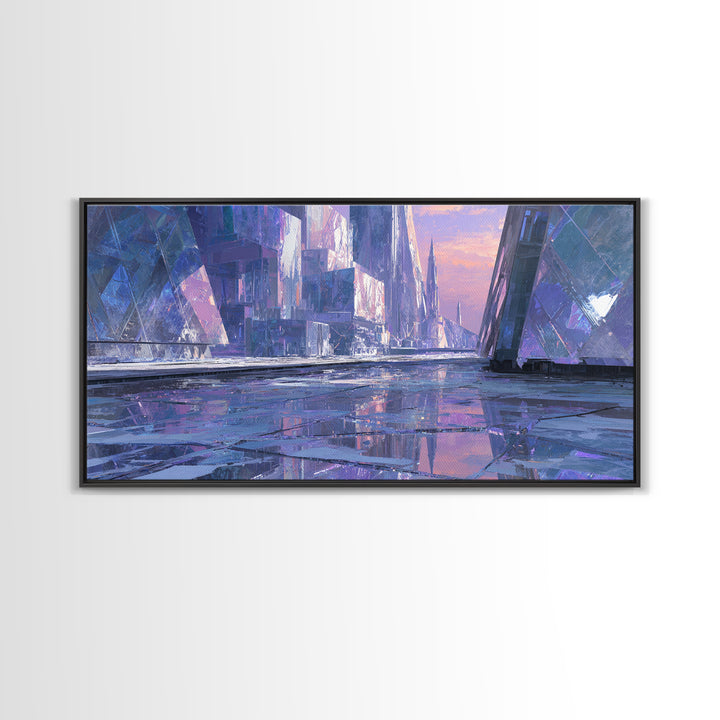 Ai Mask Portrait Framed Canvas Print, Cyberpunk Art, Modern Wall Art, Living Room Decor, Oil Painting, Neon, Minimalist Poster, CYB-2x1-92