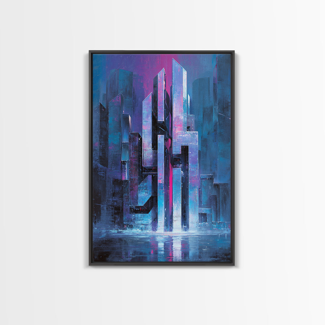 Glowing Kanji Shapes Canvas Print, Cyberpunk Art, Digital Wall Art, Living Room Decor, Abstract Art, Neon, Man Cave Decor, CYB-2x3-5