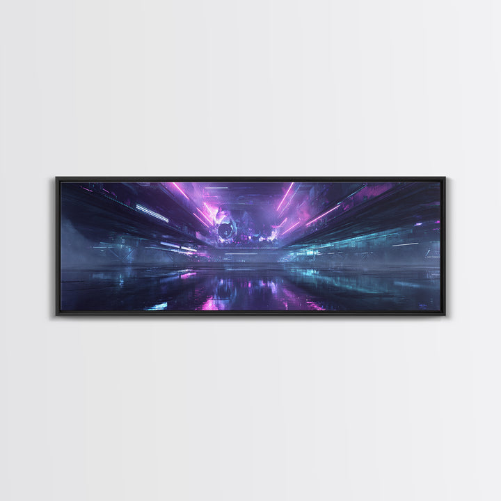 Cyberpunk Skull with Chrome and Violet Light Canvas Print, Cyberpunk Art, Gallery Decor, Living Room Decor, Fine Art, Neon, CYB-3x1-36