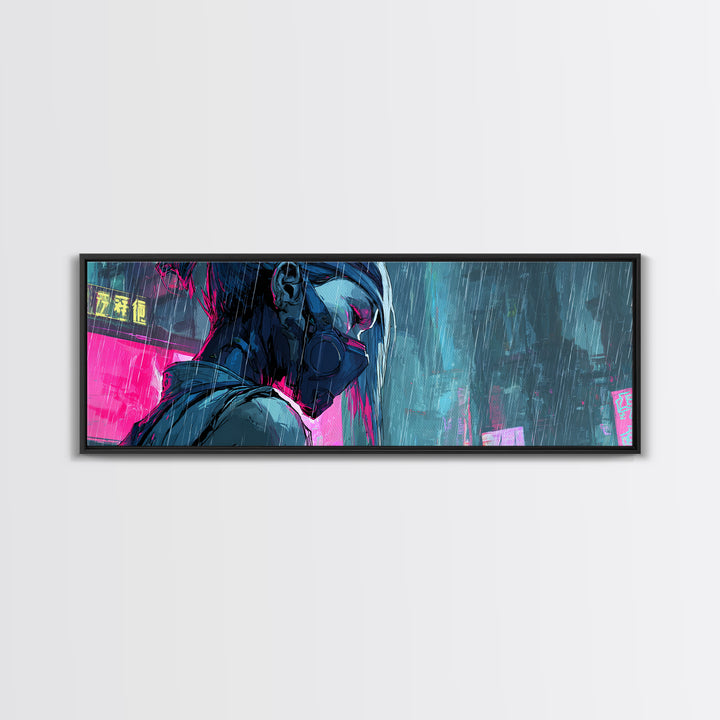 Neon Samurai Portrait Canvas Print, Cyberpunk Art, Modern Wall Decor, Living Room Decor, Fine Art, Neon, Contemporary Art, CYB-3x1-65