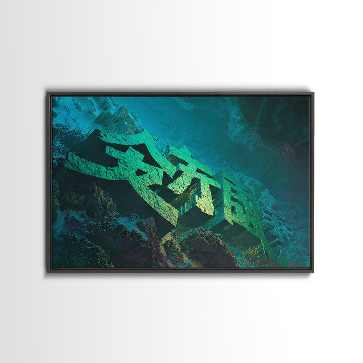 Glowing Kanji Shapes Canvas Print, Cyberpunk Art, Cyberpunk Decor, Living Room Decor, Abstract Art, Neon, Modern Decor, CYB-3x2-1