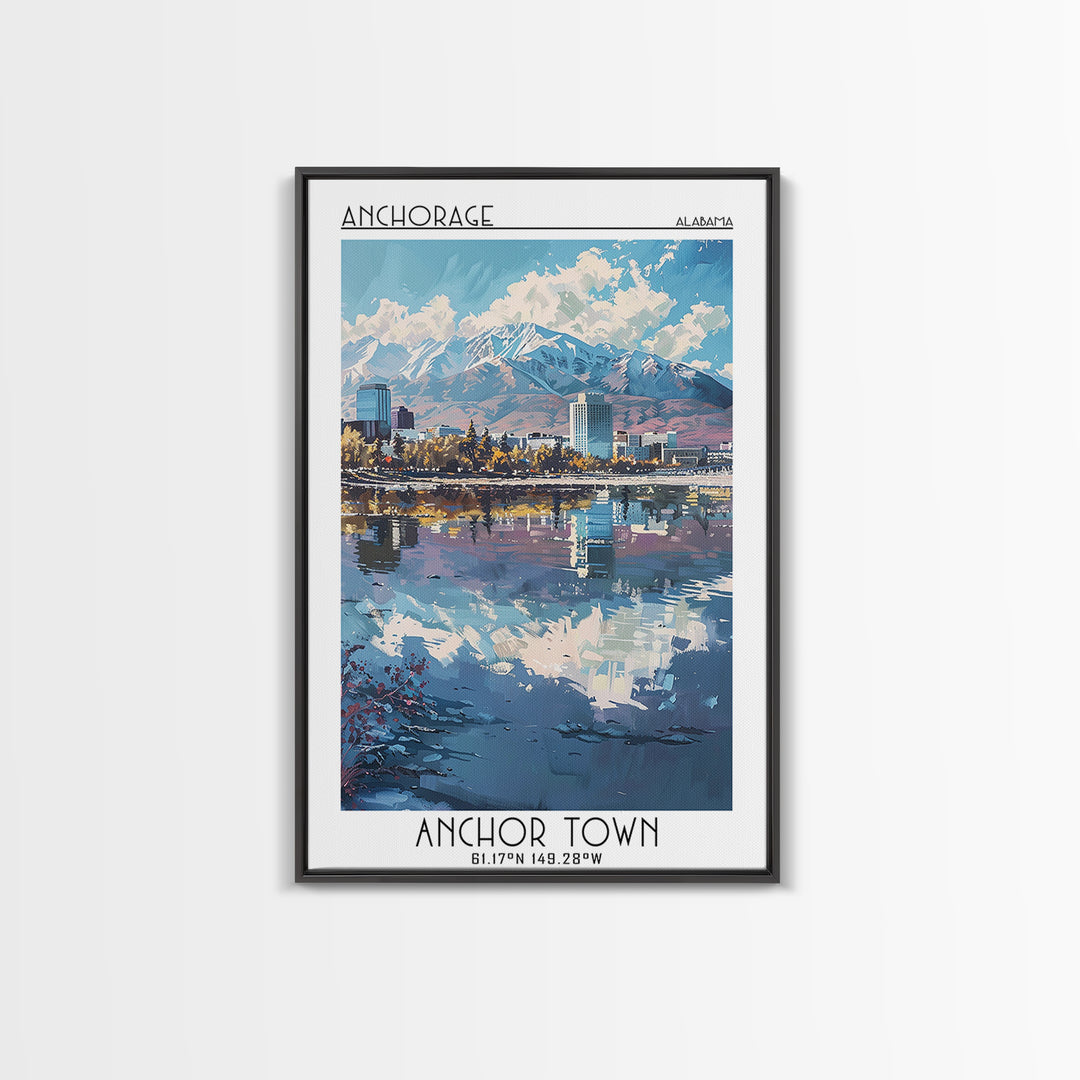 Anchorage Travel Poster, Canvas Print, Retro Wall Art, Travel Print, Wall Art, Watercolor Cityscape, Travel Art Print, Landscape Art