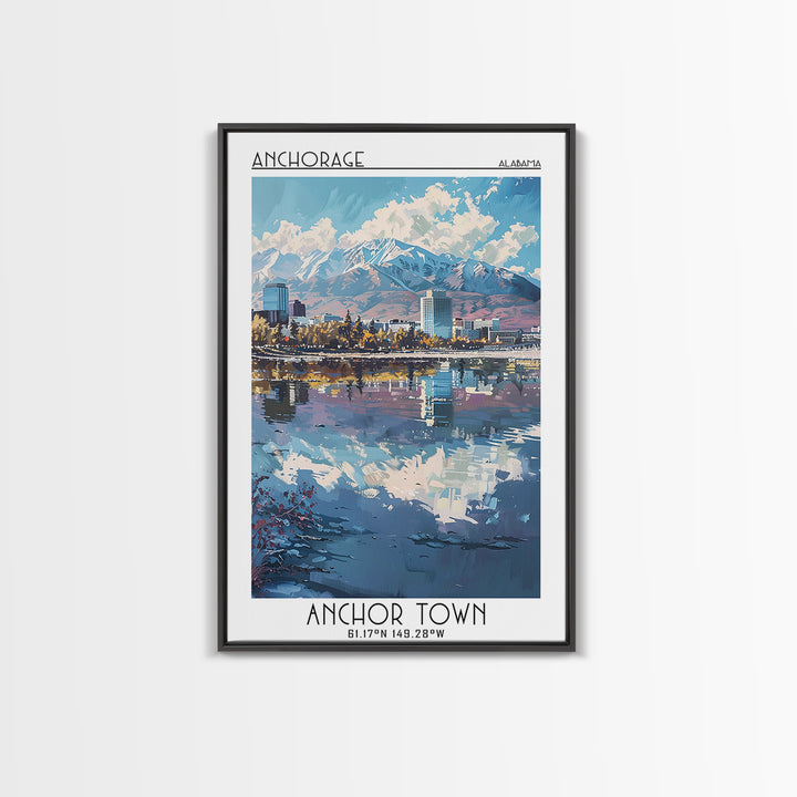Anchorage Travel Poster, Canvas Print, Retro Wall Art, Travel Print, Wall Art, Watercolor Cityscape, Travel Art Print, Landscape Art
