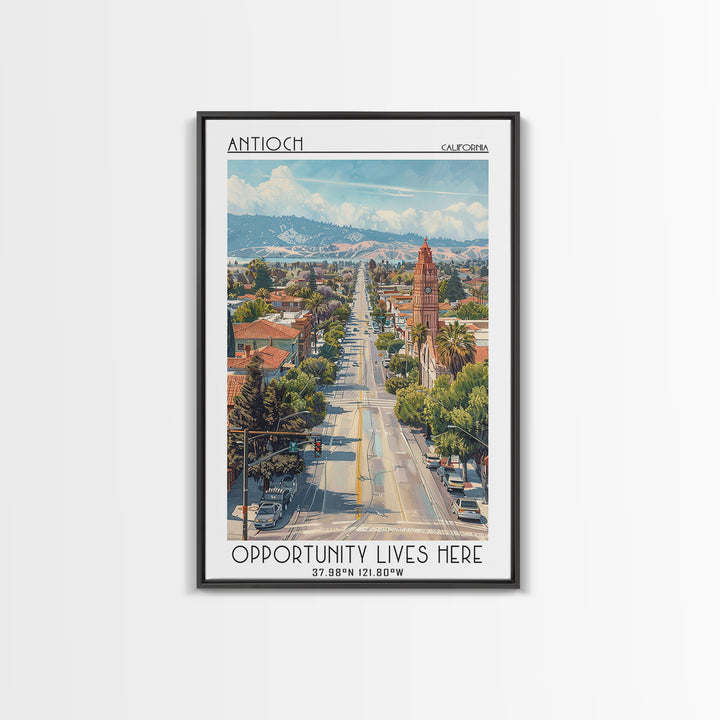 Antioch California Travel Poster, Framed Canvas Print, Travel Art Print, Modern Wall Decor, Landscape Art, City Art Print, Art Print