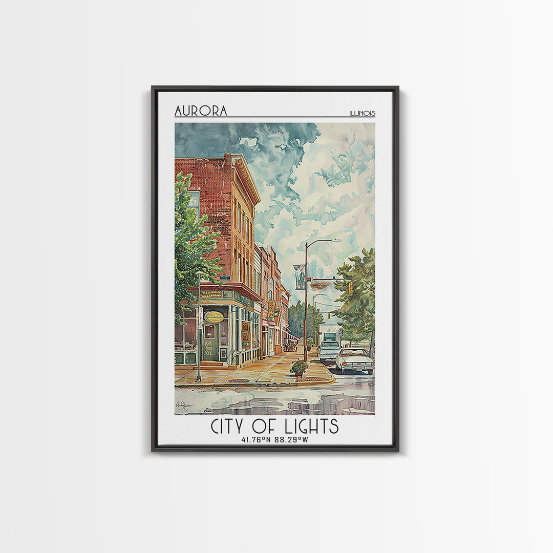 Aurora Illinois Travel Poster, Framed Canvas Print, City Art Print, Travel Wall Art, Travel Print, Minimalist Poster, Travel Posters