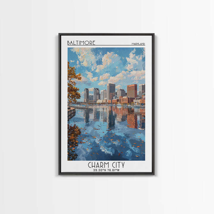 Baltimore Travel Poster, Framed Canvas Print, Travel Art Print, Modern Wall Decor, Retro Wall Art, Landscape Art, City Travel Poster