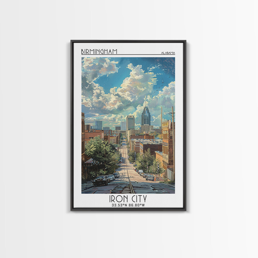 Birmingham Travel Poster, Framed Canvas Print, Retro Travel Poster, City Wall Art, Gallery Wall Set, Minimalist Poster, Travel Print