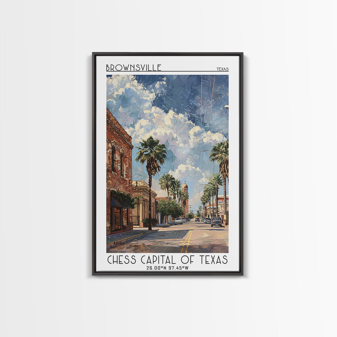 Brownsville Travel Poster, Canvas Print, Retro Travel Poster, City Wall Art, Modern Wall Decor, Retro Wall Art, Watercolor Cityscape