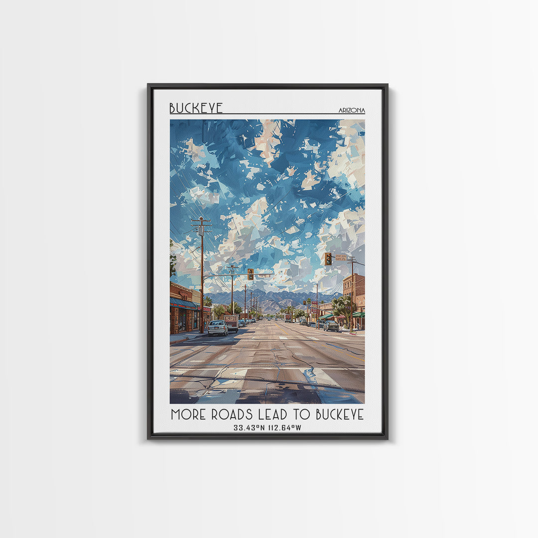 Buckeye Travel Poster, Framed Canvas Print, Travel Prints, Landscape Art, Living Room Wall Art, Travel Posters, Vintage Travel Print
