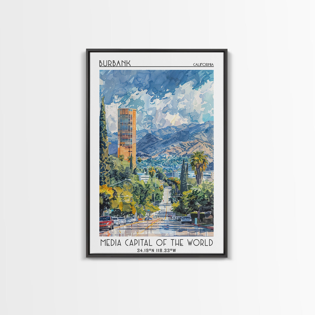 Burbank Travel Poster, Canvas Print, City Art Print, Travel Wall Art, Gallery Wall Set, Wall Art, Travel Print, Mid Century Wall Art