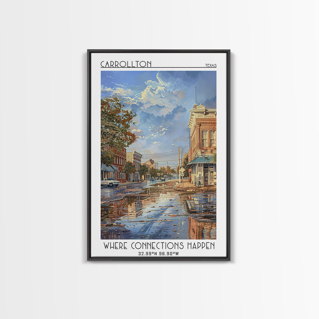 Carrollton Travel Poster, Framed Canvas Print, Travel Prints, Landscape Art, Vintage Travel Print, Travel Posters, City Illustration