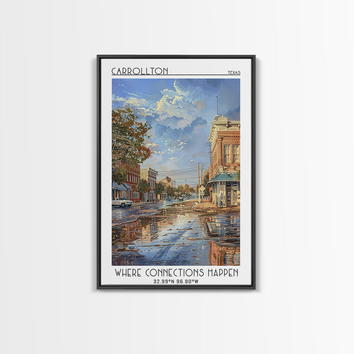 Carrollton Travel Poster, Framed Canvas Print, Travel Prints, Landscape Art, Vintage Travel Print, Travel Posters, City Illustration