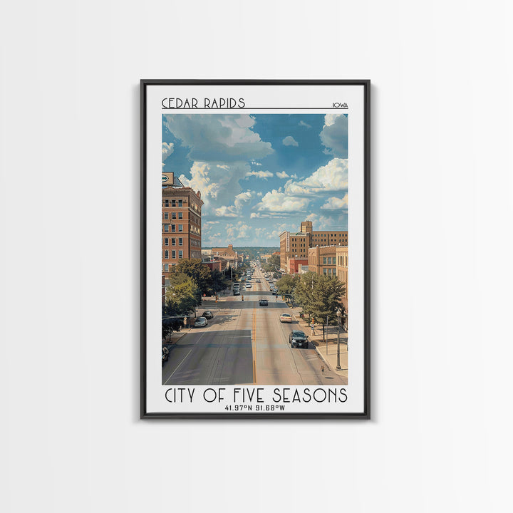 Cedar Rapids Iowa Travel Poster, Framed Canvas Print, Retro Travel Poster, City Wall Art, Retro Wall Art, Travel Decor, Poster Print