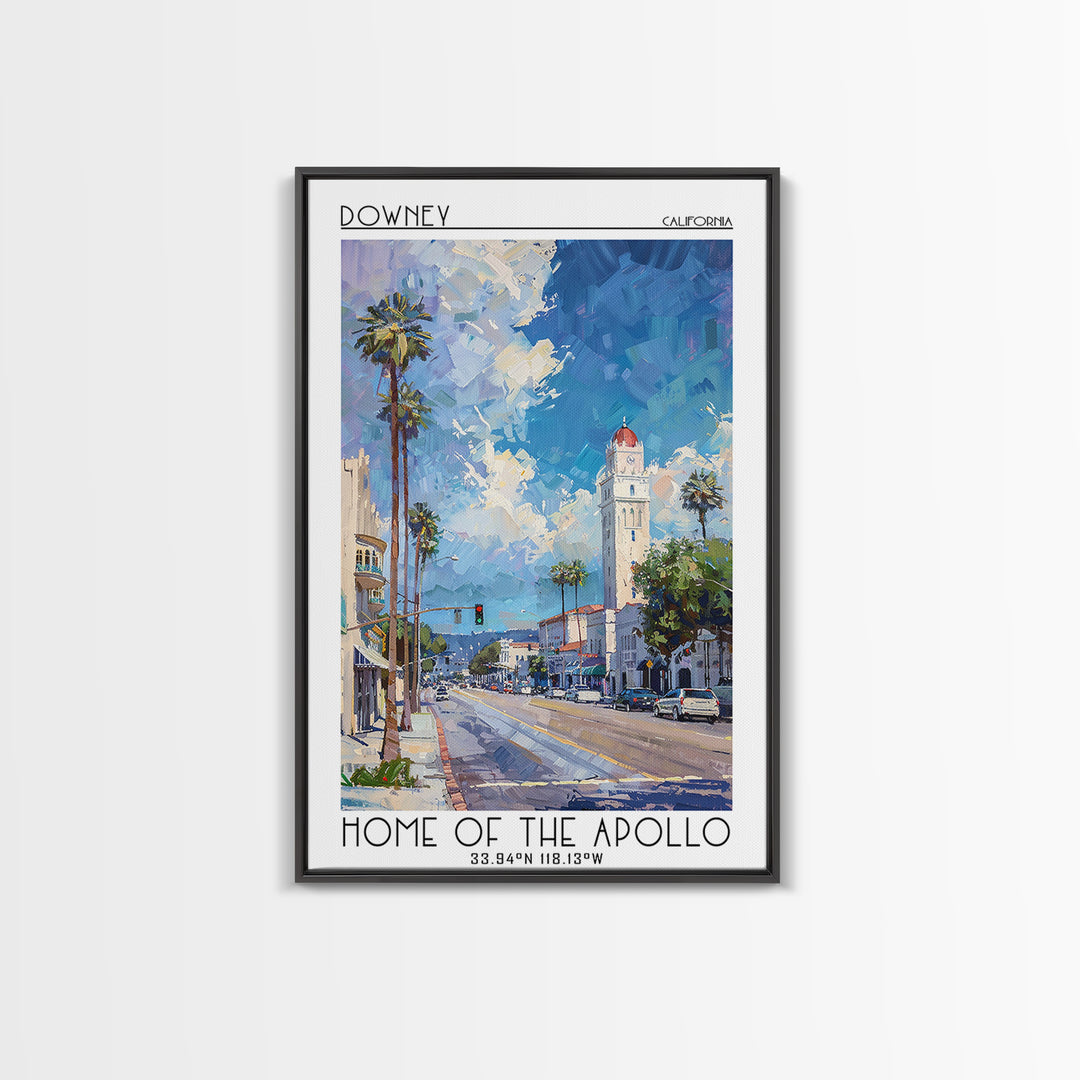 Downey Travel Poster, Framed Canvas Print, City Travel Poster, Travel Wall Art, Vintage Posters, Landscape Art, Vintage Travel Print