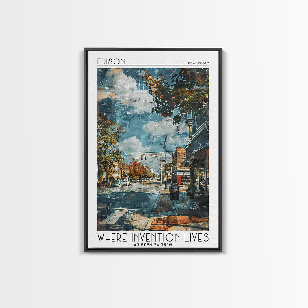 Edison Travel Poster, Framed Canvas Print, Retro Wall Art, Travel Print, City Wall Art, Modern Wall Decor, City Art Print, Art Print