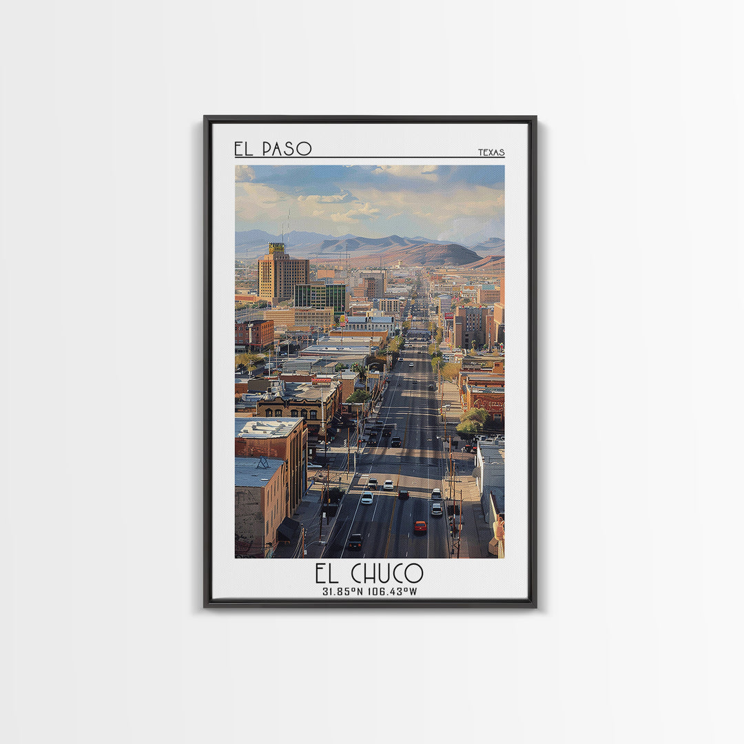 El Paso Travel Poster, Framed Canvas Print, City Travel Poster, Vintage City Poster, Travel Wall Art, Wanderlust Gift, Landscape Art