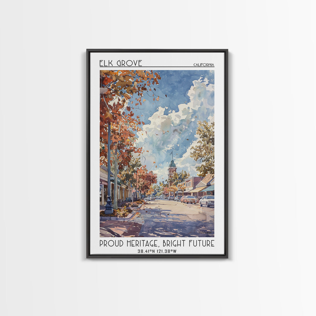 Elk Grove Travel Poster, Framed Canvas Print, Retro Travel Poster, City Wall Art, Retro Travel Print, Travel Decor, Travel Art Print
