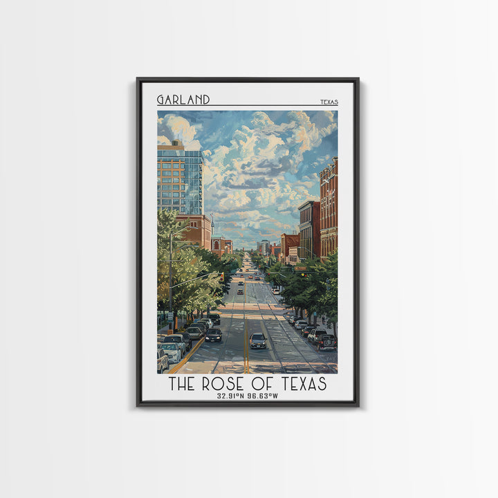 Garland Travel Poster, Framed Canvas Print, Retro Travel Poster, City Wall Art, Retro Travel Print, Travel Wall Decor, Landscape Art
