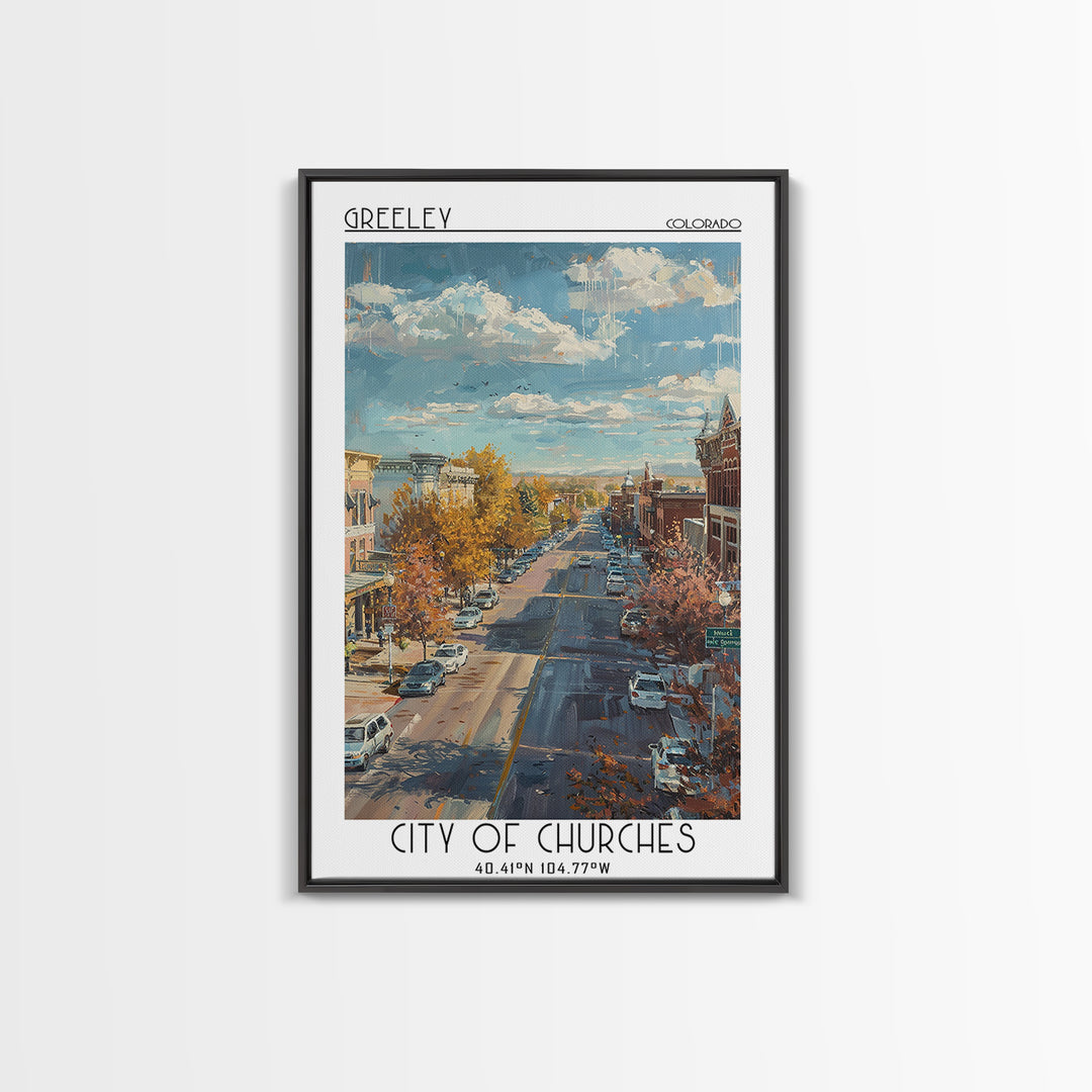 Greeley Travel Poster, Framed Canvas Print, Poster Print, Travel Wall Art, Vintage Travel, Living Room Wall Art, Vintage City Poster