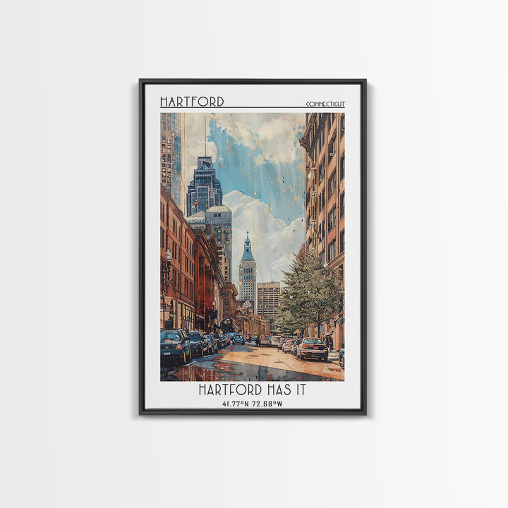 Hartford Travel Poster, Framed Canvas Print, Retro Travel Poster, City Wall Art, Vintage Travel Print, Poster Print, Wanderlust Gift