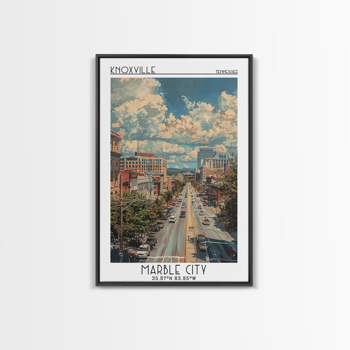 Knoxville Travel Poster, Framed Canvas Print, City Art Print, Travel Wall Art, City Wall Art, Vintage City Poster, City Illustration