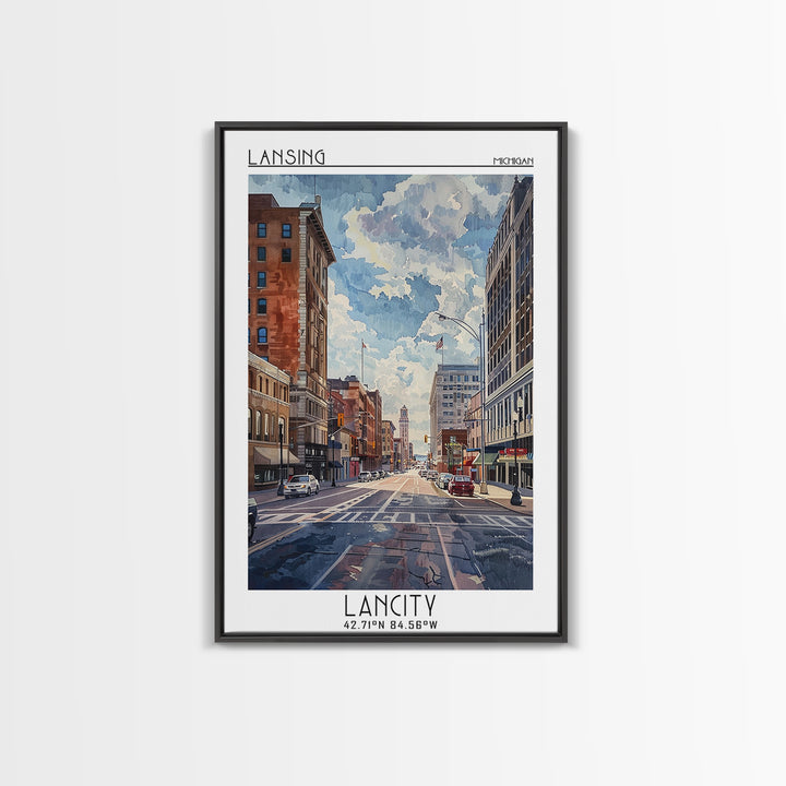 Lansing Travel Poster, Framed Canvas Print, Vintage Travel Print, City Wall Art, City Art Print, Retro Travel Print, Vintage Posters